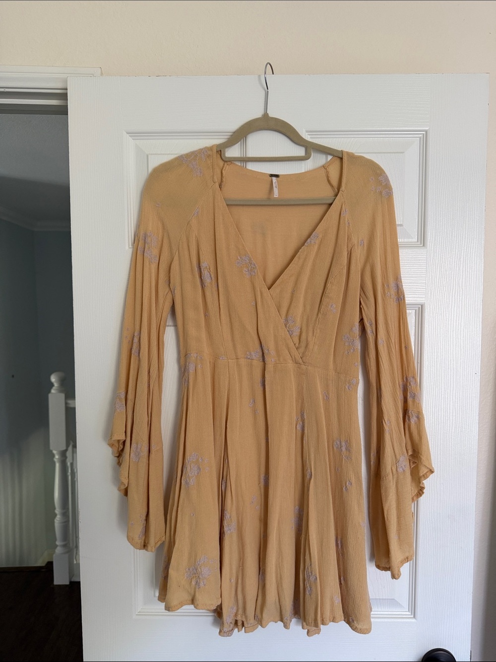 Free People Mustard Wrap-Style Long Sleeve Mini Dress